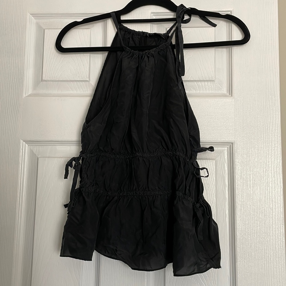 Club Monaco black silk top with ties